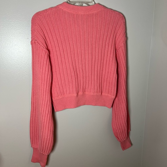 Free People All Yours Cropped Chunky Knit Cardigan Buttons Bubblegum Pink Sz M - Picture 4 of 5